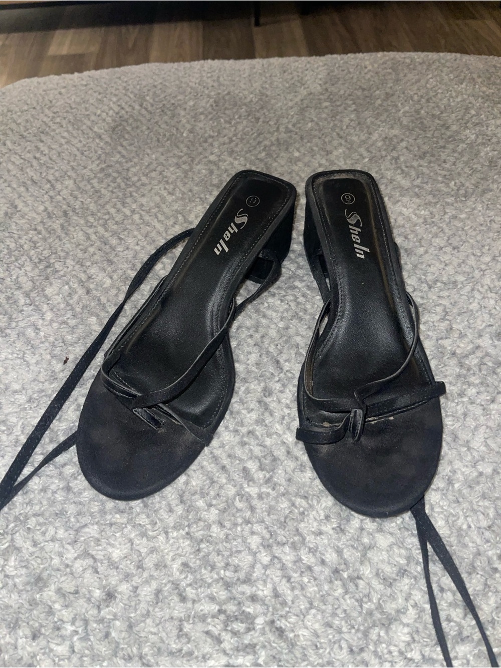 SHEIN Black Strappy Open-Toe Lace-Up Mules